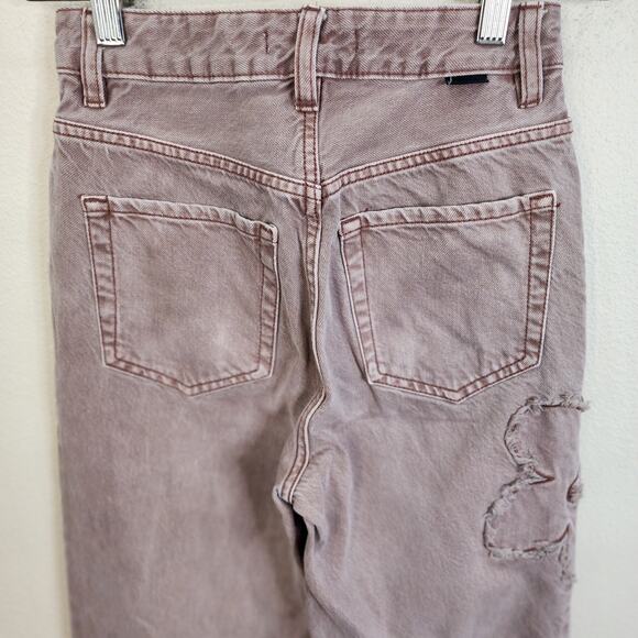 Pacsun 90's Boyfriend Jeans Womens Size 24x30 Brown Cotton Flower Patch Loose - Picture 4 of 8